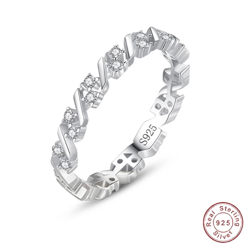 Anello da dito in argento sterling S925 con zirconi AAA scintillanti europei per gioielli da sposa per feste di compleanno da donna