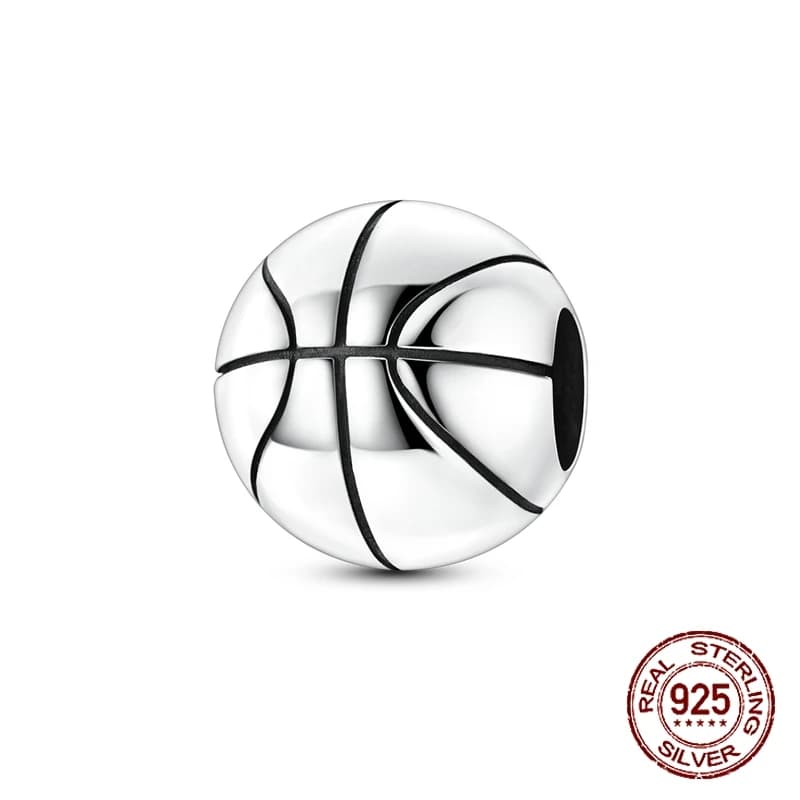 Charm a Forma di Pallone da Basket in Argento Sterling 925, Smalto Nero e Finitura Lucida, Adatto per Bracciali, Regalo di Gioielleria per Uomini, Donne e Bambini