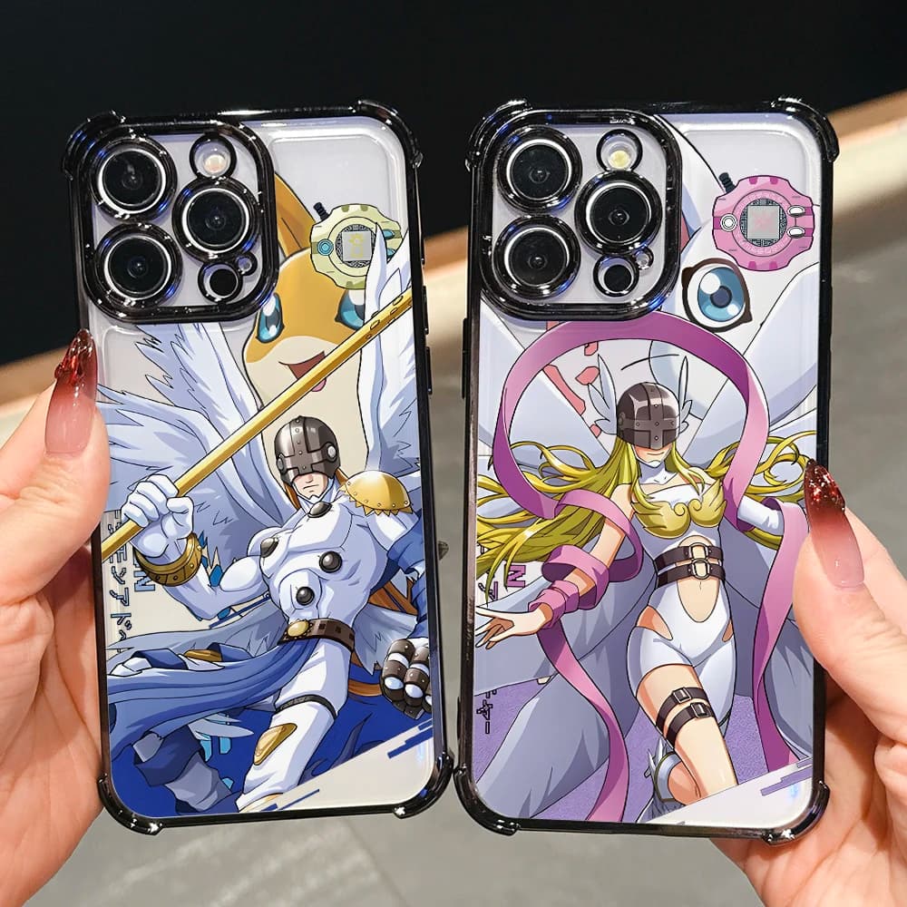 Custodia per telefono Digimon Angemon Gabumon per Apple iPhone 16 16e 15 14 Plus 13 12 11 Pro Max X Xs XR 7 8 e Cover trasparente antigoccia