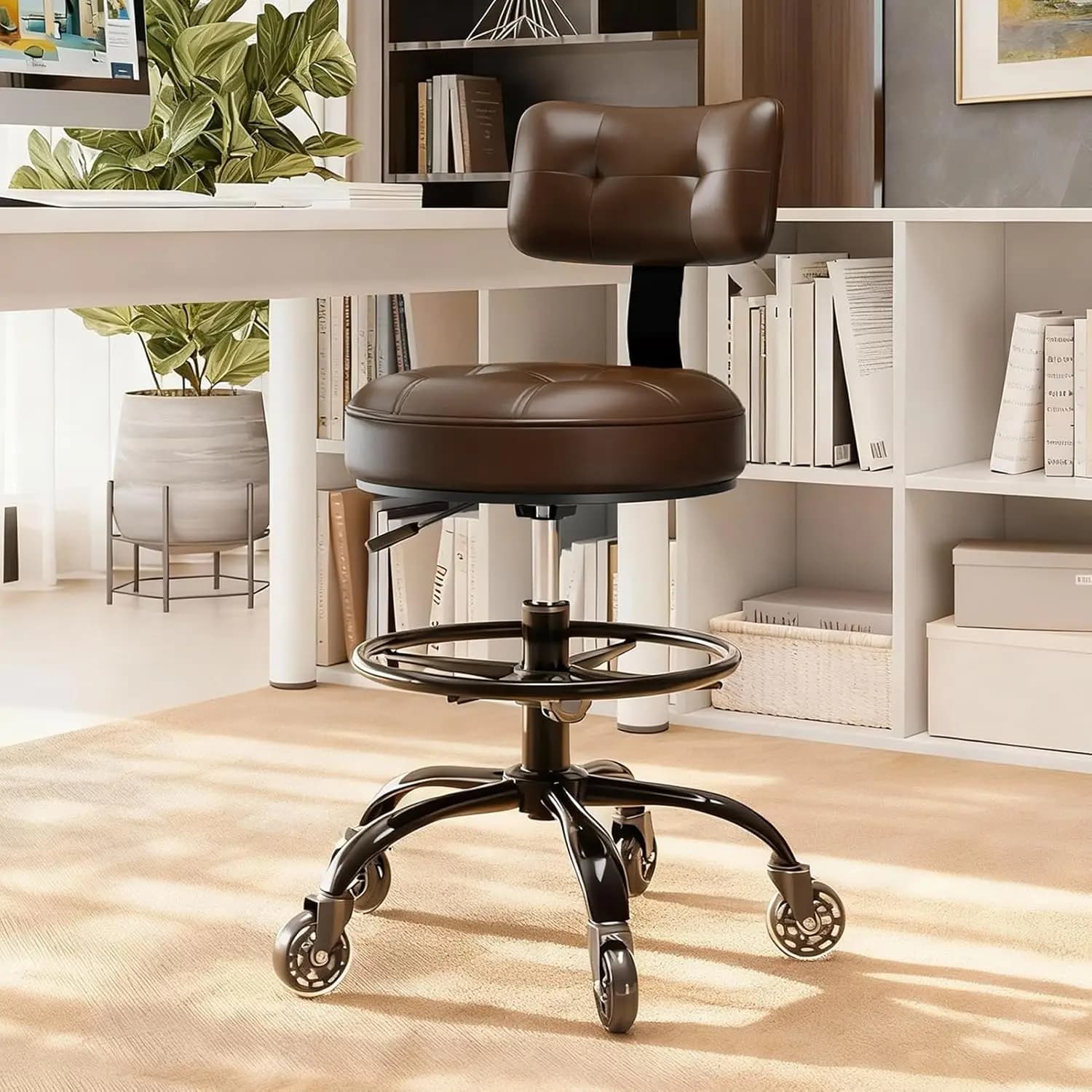 Sedia da Ufficio Regolabile con Poggiapiedi, Supporto Lombare e Ruote per Casa, Cucina, Bar, Negozio, Studio