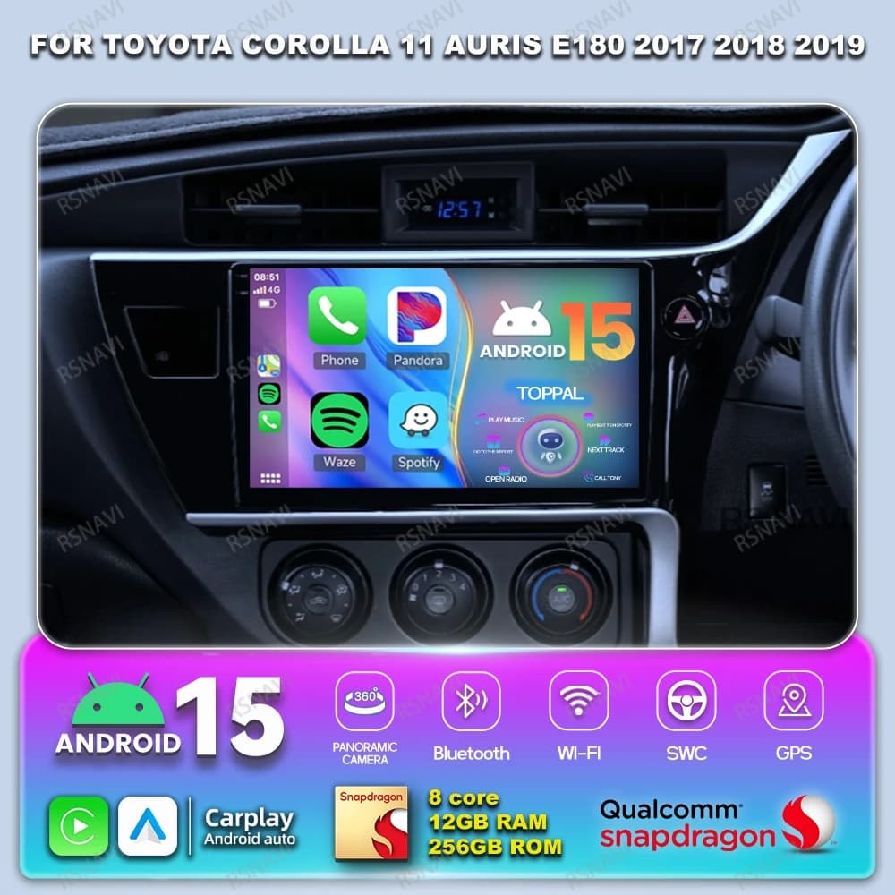 Android 15 Car Radio For Toyota Corolla 11 Auris E180 2017 2018 2019 4G LTE BT Stereo DSP QLED GPS Autoradio Multimedia 5G WIFI
