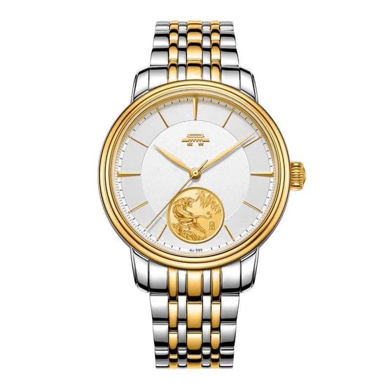 Beijing Watches 42mm Automatic Mechanical Men Wristwatch with 24k Gold Tiger Dial Stainless Steel Sapphire Luxury Business Watch