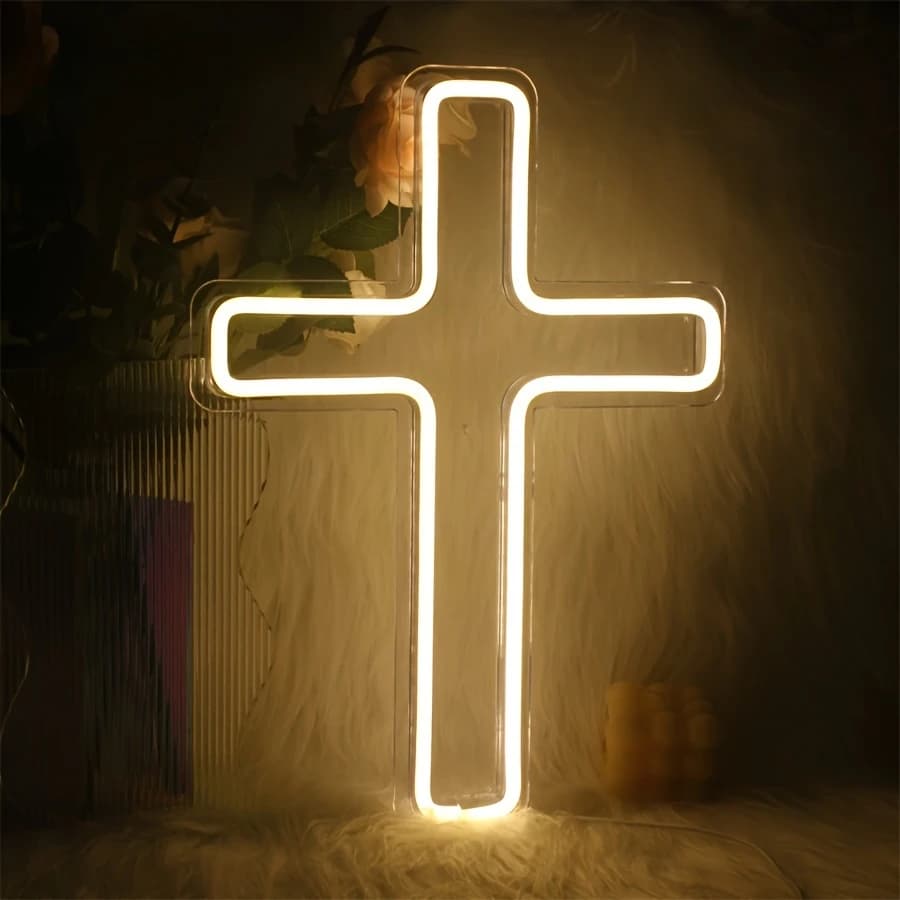 Insegna al neon a croce Un Gesù Insegna al neon a LED Decorazione da parete per camera da letto Soggiorno Natale Matrimonio Compleanno Festa Regalo per la famiglia