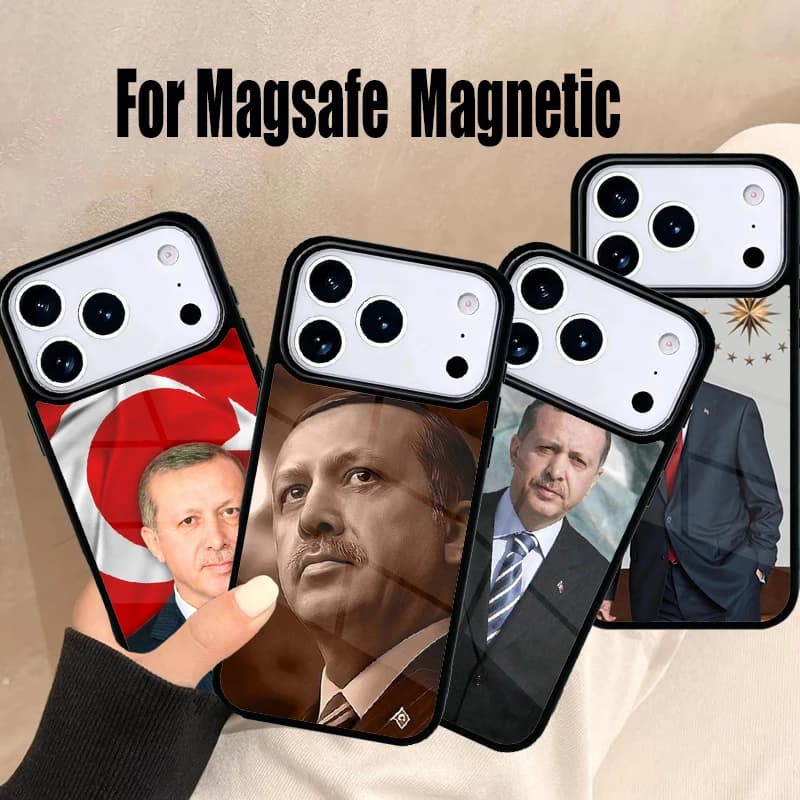Custodia Morbida per iPhone con Immagine di Recep Tayyip Erdogan, Compatibile con iPhone 17 Air 16e 15 14 13 12 11 Pro Max Plus, Cover Magnetica Wireless Magsafe