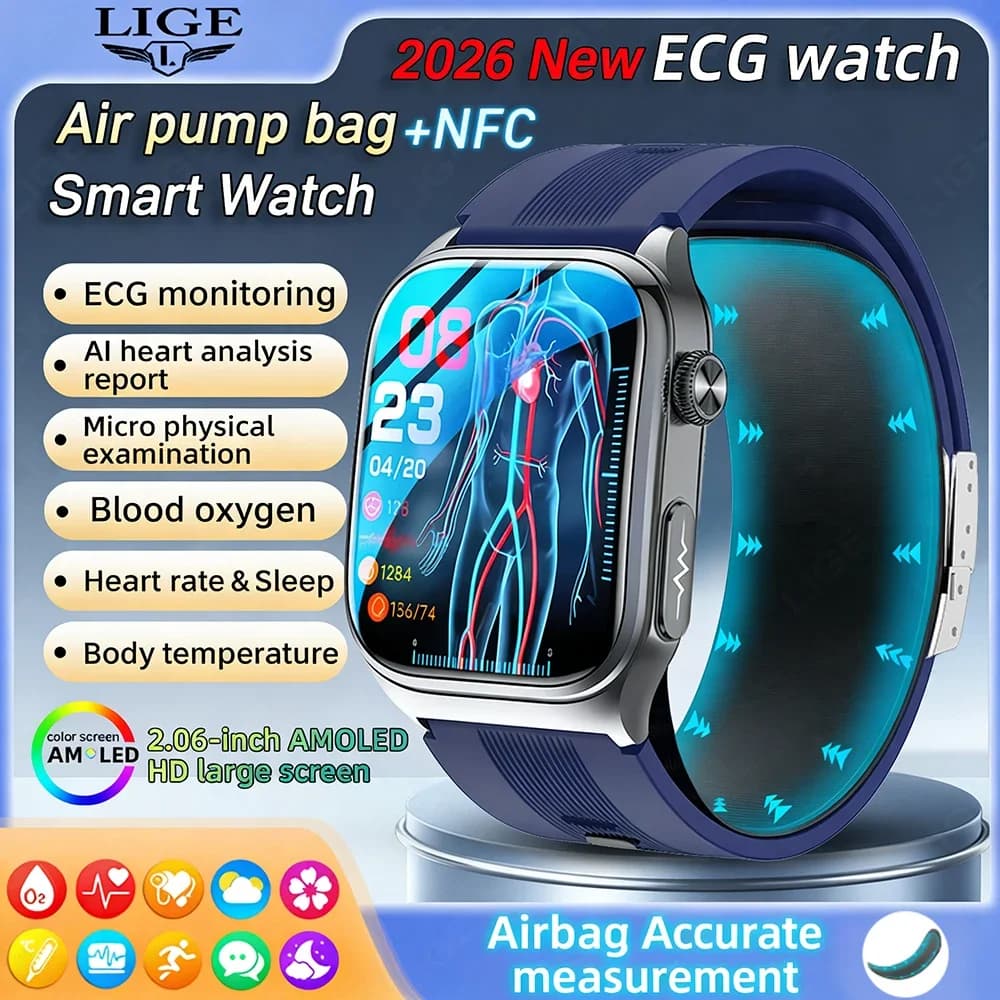 New Smartwatch 2026 for Health Monitoring: Blood Pressure, Lipids, Urico Acid, ECG, NFC, Body Temperature, Bluetooth Calls - Smart Watch for Man