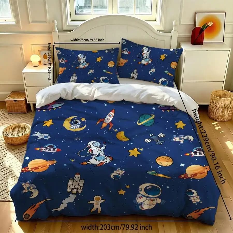 3 Pieces Space Themed Bedding Set: Galaxy Print Duvet Cover And Pillowcases, Soft Skin Friendly Polyester