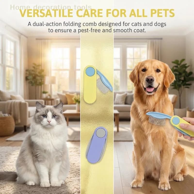 Pettine per Pulci per Cani e Gatti, Design Pieghevole a Denti Densi, per una Pulizia Efficiente del Pelo a Casa