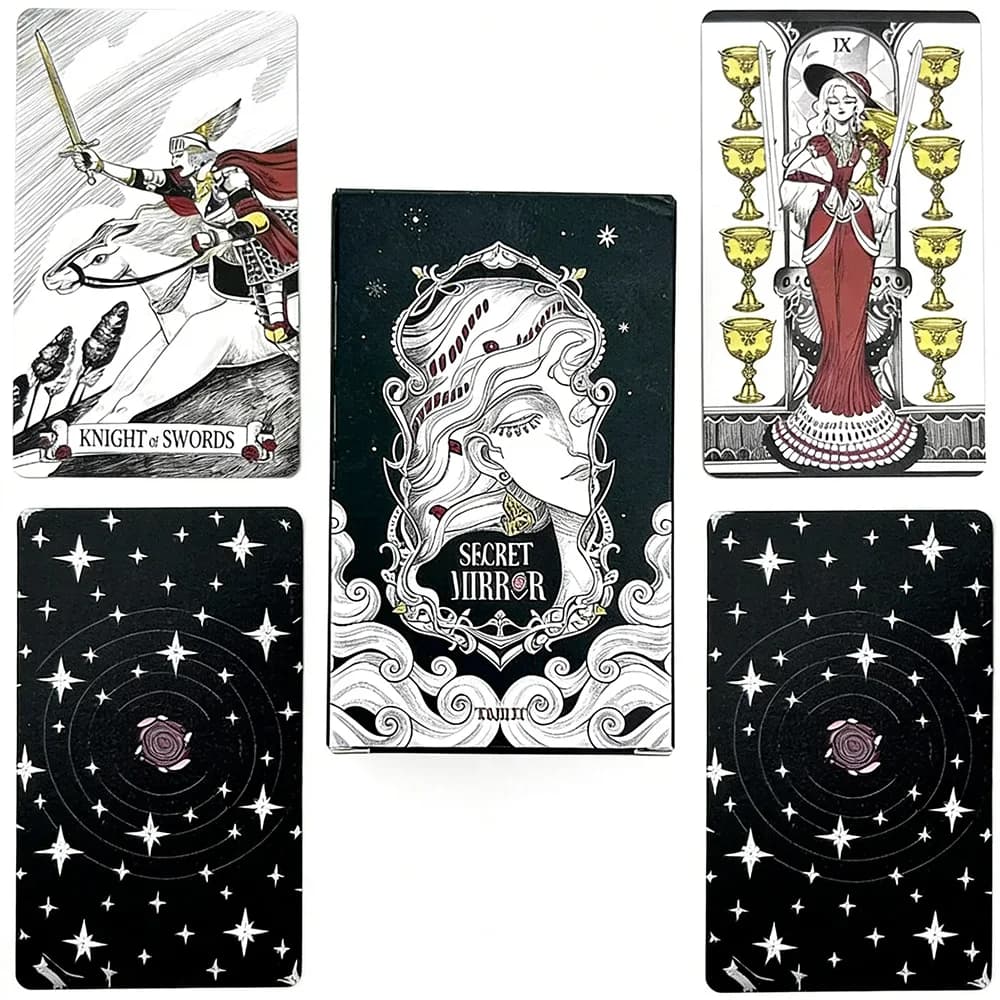 Mazzo di Tarocchi Specchio Segreto da 78 Carte (10,3x6,0 cm) con Illustrazioni in Stile Gotico Mistico, Gioco di Carte Oracolo per Divinazione
