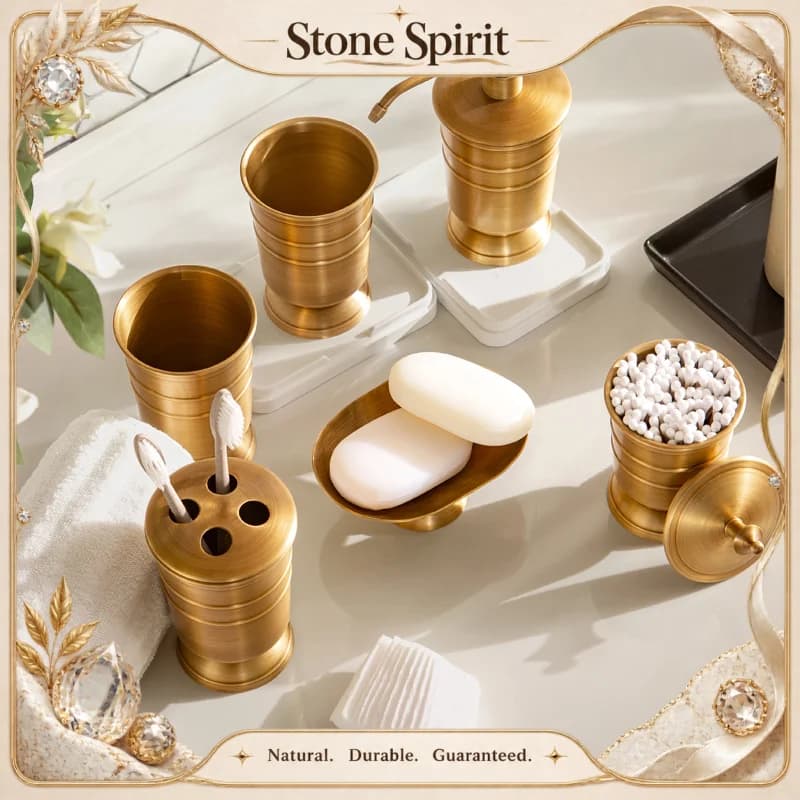 【Natural】Golden Retro Copper Bathroom Set American Style Brushed Brass Toothbrush Holder Kit Bathroom