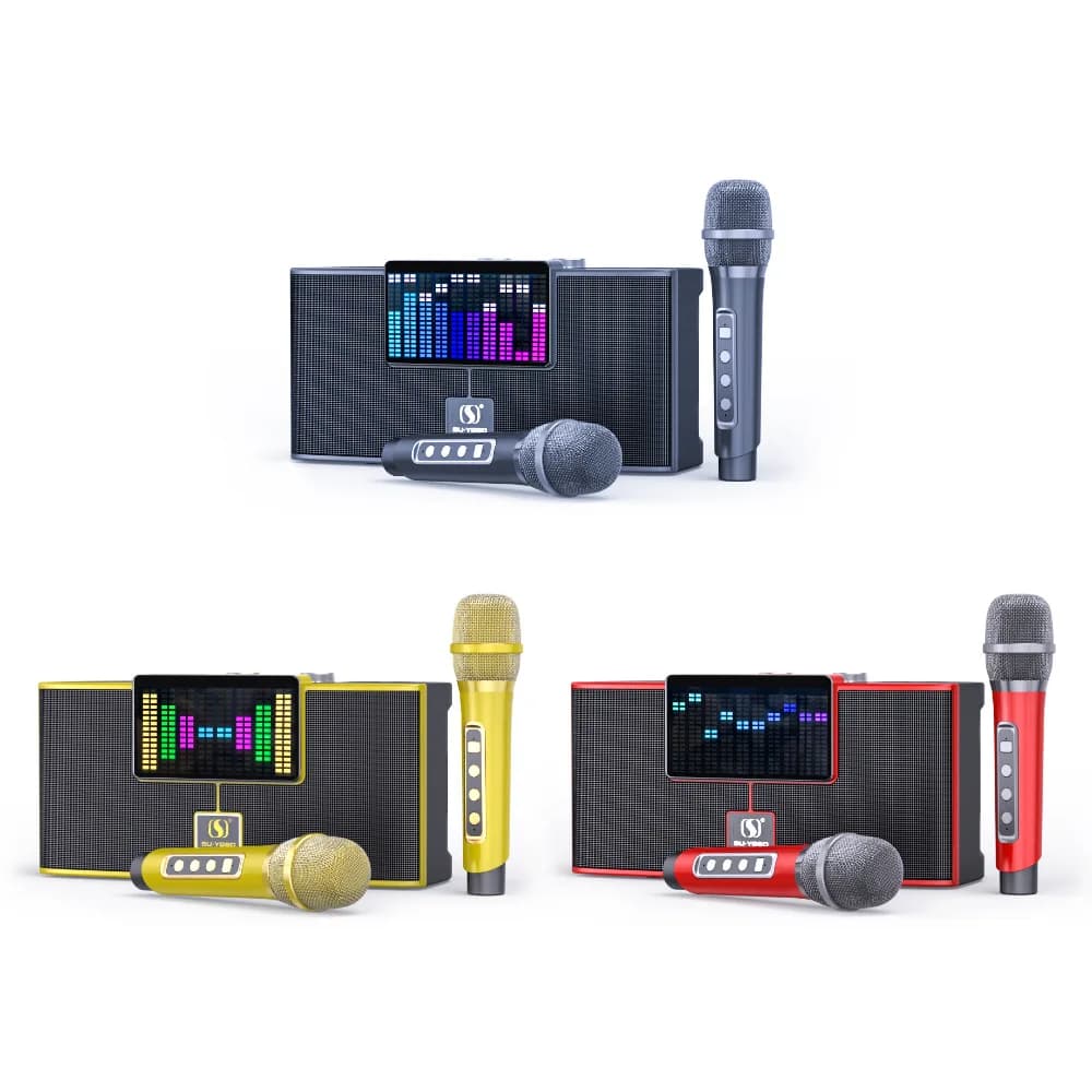 YS208 High-power Bluetooth Speakers Portable Home Karaoke All-in-one Machine with Dual Microphones RGB Rhythm Light Subwoofer