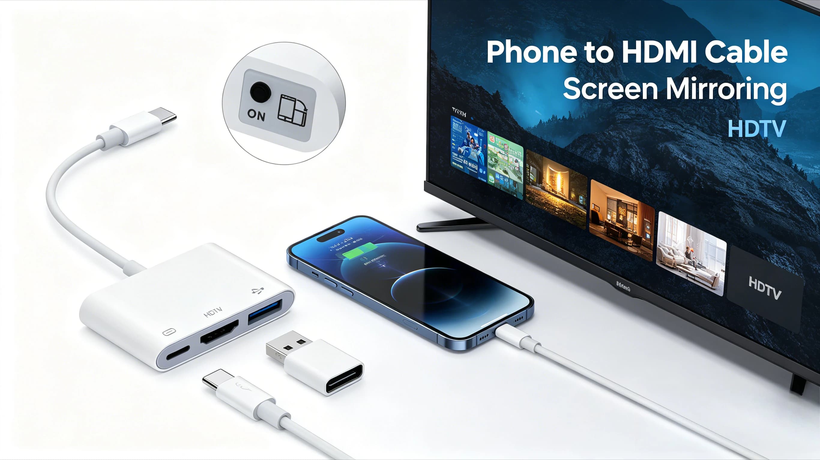Lightning to HDMI 3in1 Screen Mirror Adapter USB Charging Dongle for iPhone iPad to TV Monitor Projector Plug&Play No App Needed