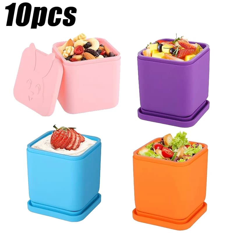 Contenitore per il pranzo in silicone Divisore per salsa Tazza con coperchio quadrato Piccolo adatto alla maggior parte delle scatole per il pranzo Bento Contenitore per salsa per il pranzo scolastico