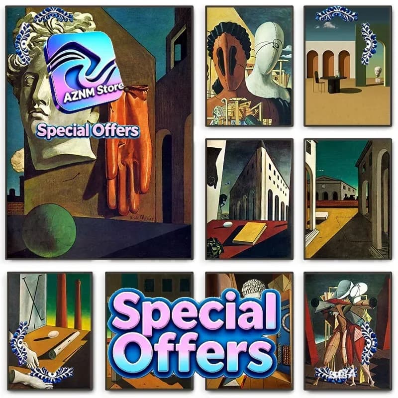 Giorgio De Chirico Collection Poster Surreal Style Human Body Sculpture Canvas Painting Wall Art Italian Living Room Home Dec