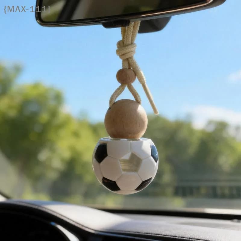 【MAX-111】5ml Football Shaped Glass Car Air Freshener Bottle - Essential Oil Diffuser Pendant with Wooden Cap【W1】