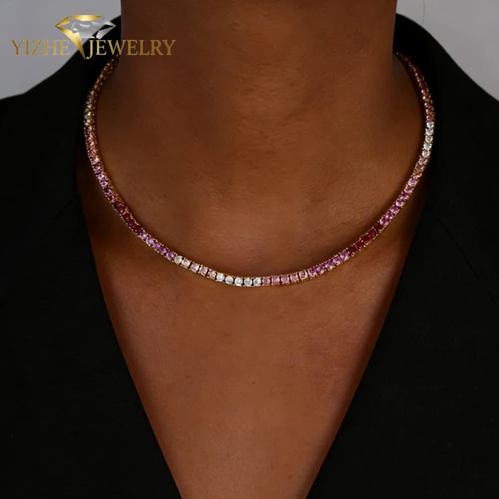 Collana e Bracciale Tennis con Zirconia Cubica CZ Rosa Colorata, Gioielli di Moda Belli e Alla Moda per Donne