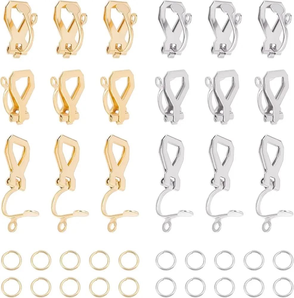 20 pieces 2 colors stainless steel clip earrings 304 non-perforated earrings 12x6x8.5mm kit earrings converter clip-on