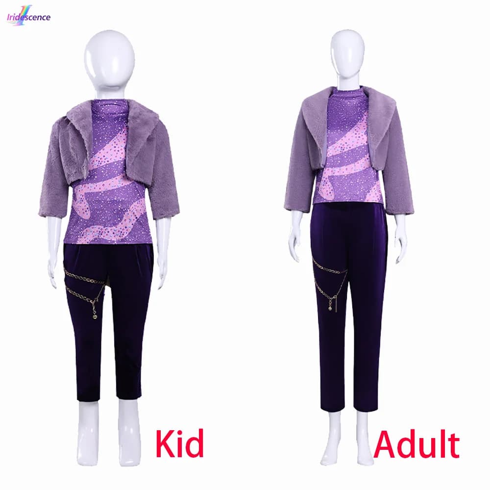 Gazelle Costume Cosplay Giacca viola Pantaloni Set Bambino adulto Vestito con frange di paillettes Abito con nappe Donna Ragazza Kid Travestimento di Halloween