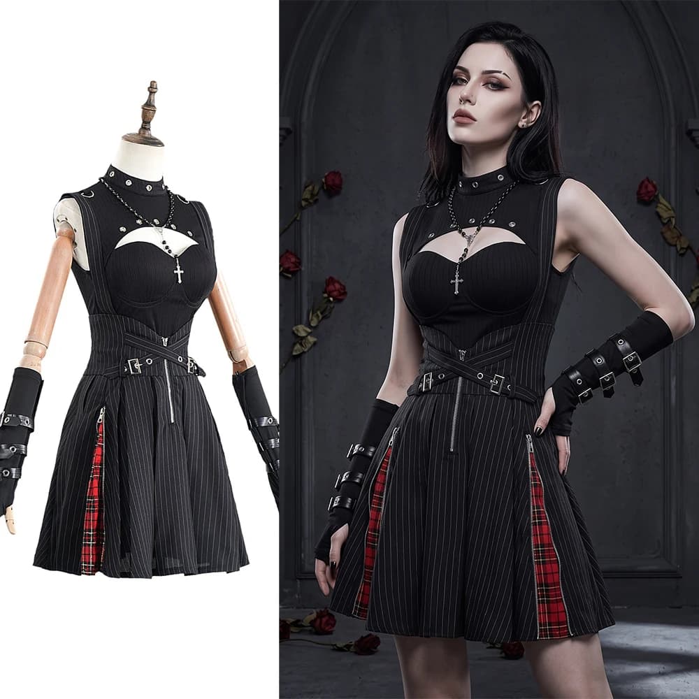 Anime Death Note MisaMisa Cosplay Costume Dark Gothic Striped Dress Woman Top Slip Dress Halloween Stage Performance Outfit