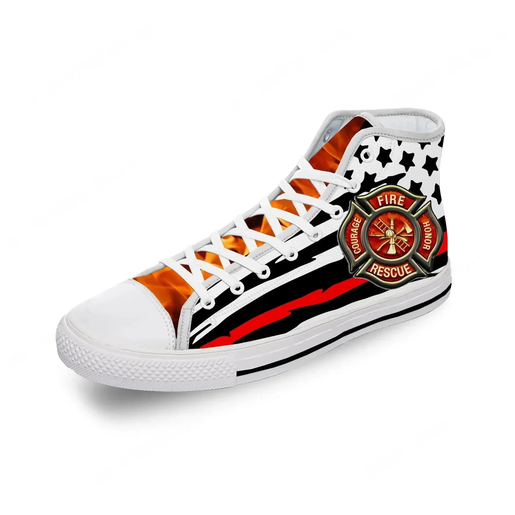 Scarpe da ginnastica alte Firefighter per uomo, donna, adolescente, scarpe casual, scarpe da corsa in tela, stampa 3D, scarpe leggere e traspiranti, bianche