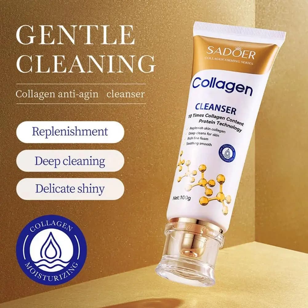 Schiuma detergente al collagene, detergente viso schiumogeno delicato con lavaggio viso al collagene per una pulizia profonda e idratazione Cura della pelle 100g