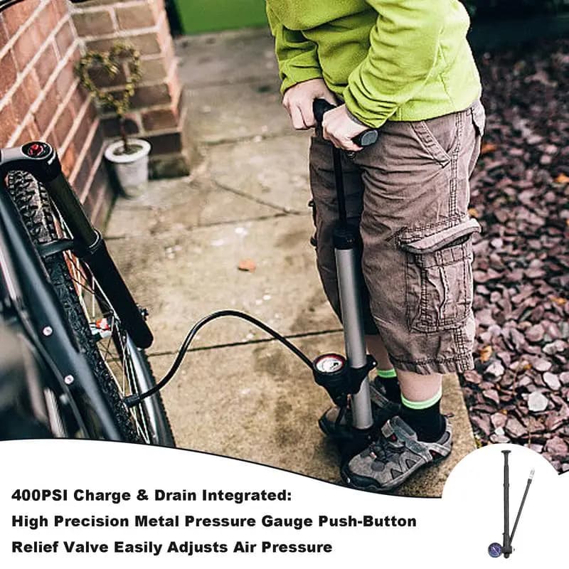 Pompa per biciclette piccole 400PSI Bici in lega di alluminio Pompa manuale Gonfiatore per pneumatici portatile ad alta pressione con manometro per strada