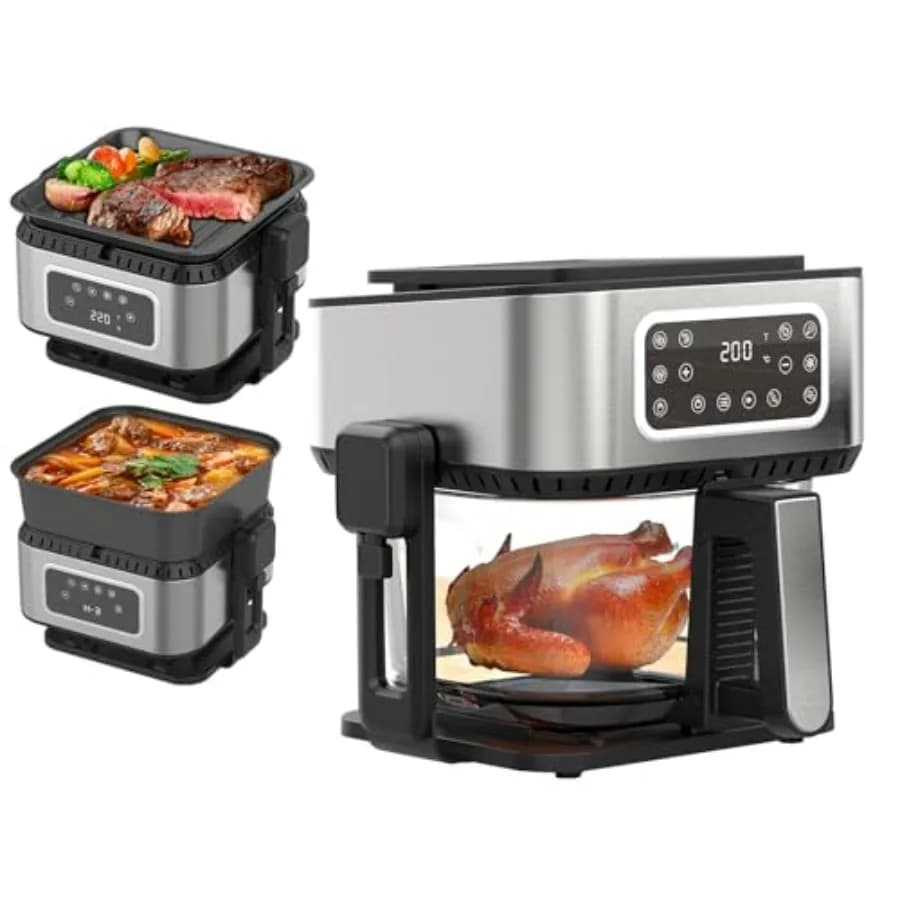 Friggitrice ad Aria Multifunzione 5-in-1 da 5,2QT con Griglia Rimovibile, Finestra Trasparente e Touchscreen per Grigliare Bistecche