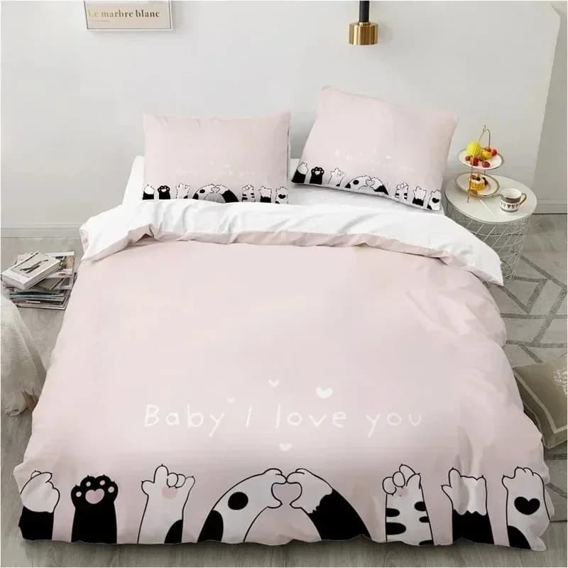 Cute Cartoon Animals Pink Toddler Funny Cat 3D NEW Duvet Cover Pillowcase Bedding Set Adult Boy Girl Bedroom Single Double Large