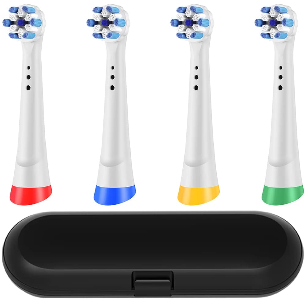 Set of 4 spare heads for toothbrush and travel case for toothbrush, compatible with Oral B iO 2/3/4/5/6/8/9/10 electric brushes