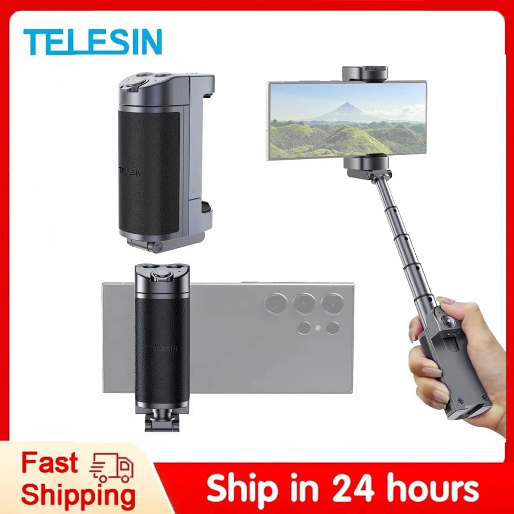 TELESIN Telecamera per telefono Maniglia per selfie multifunzione Supporto per telefono Bluetooth Selfie Bastone per selfie allungabile Otturatore remoto staccabile