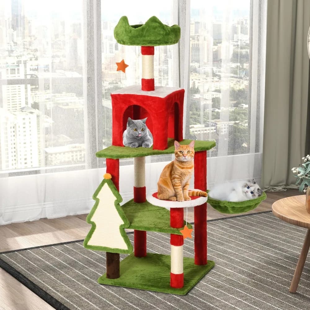 Albero di Natale per gatti grande 54/74 pollici, cuccia per gatti, albero per gatti decorato per Natale, gabbia per gatti