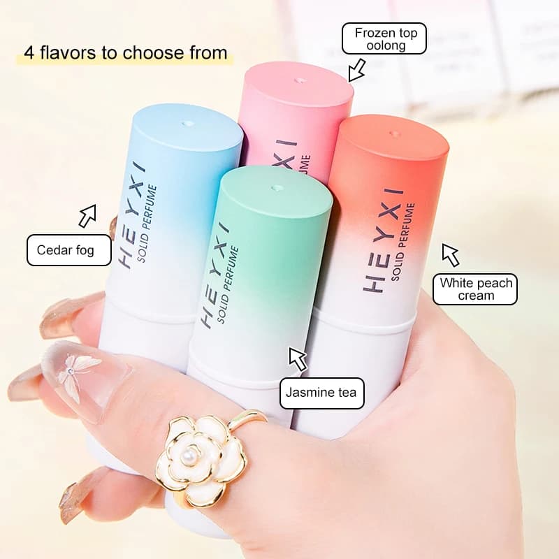 Set of 4 Solid Perfume Balsams, 4 Fresh fragrances, Portable Pocket Size, Travel Perfume Balm for Daily Use and in Movement