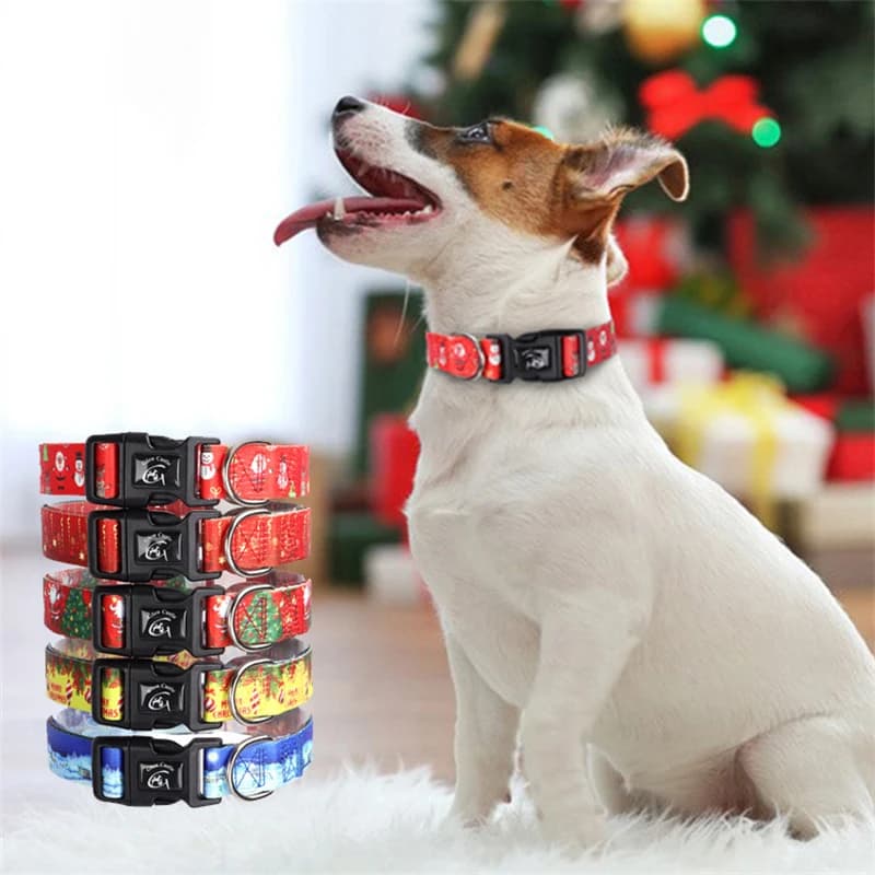 Christmas Pet Collar,Adjustable Dog Collar Christmas Tree Snowman Print Pattern Pet Supplies for Large, Medium，Small Dogs & Cats