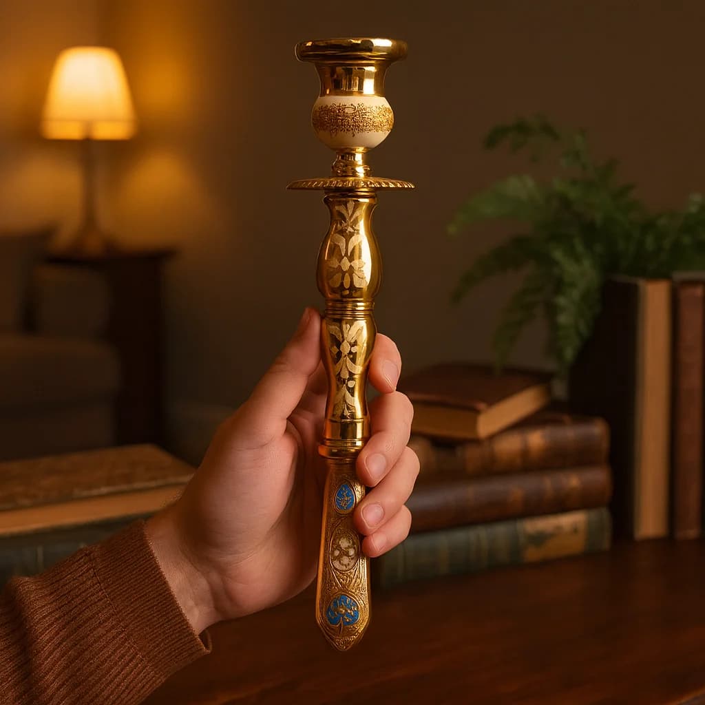 HTISOK Portacandele portatile cristiano ortodosso placcato oro ornato Portacandele liturgico per chiesa con sculture intricate