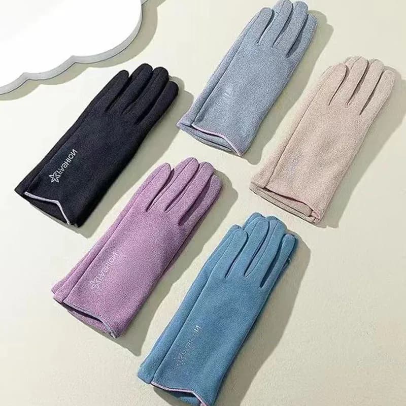 Derong Solid Color Stickers Guide Gloves Women's Winter Non-slip Cycling Gloves Light Single-layer Gloves