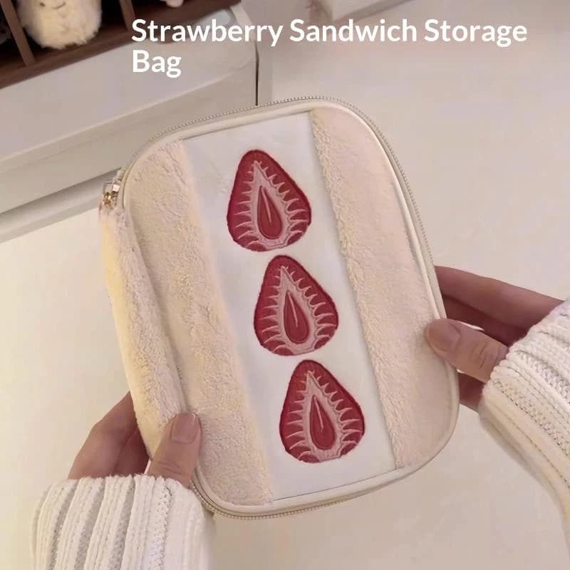Nuovo Astuccio Portatile Ricamato a Forma di Fragola, Portapenne Multifunzionale di Grande Capacità, Borsa per il Trucco e Contenitore Portaoggetti