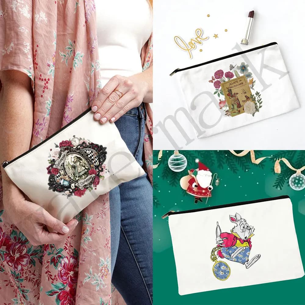 Astuccio per matite stampato Alice nel Paese delle Meraviglie Borse per trucco Borse per cosmetici da donna alla moda per borsa da viaggio per borsa da donna