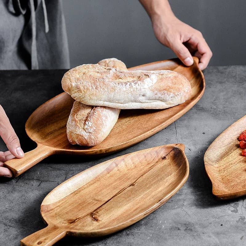Ciotola per frutta a foglia creativa Piatto per frutta secca da matrimonio in stile nordico Set di piatti per colazione in legno massello