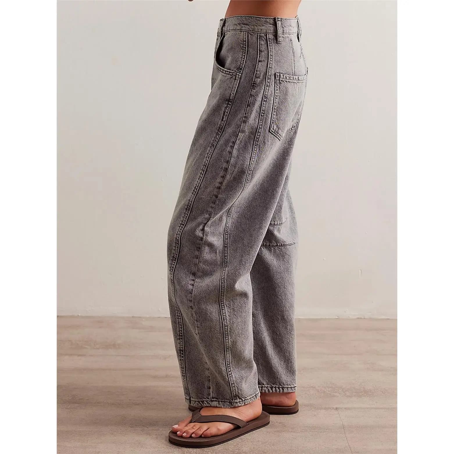 Loose Wide Leg Jeans Casual Fashionable Women's High Waist Denim Pants Comfortable Fit Mid-Year Cotton Blend No Brand