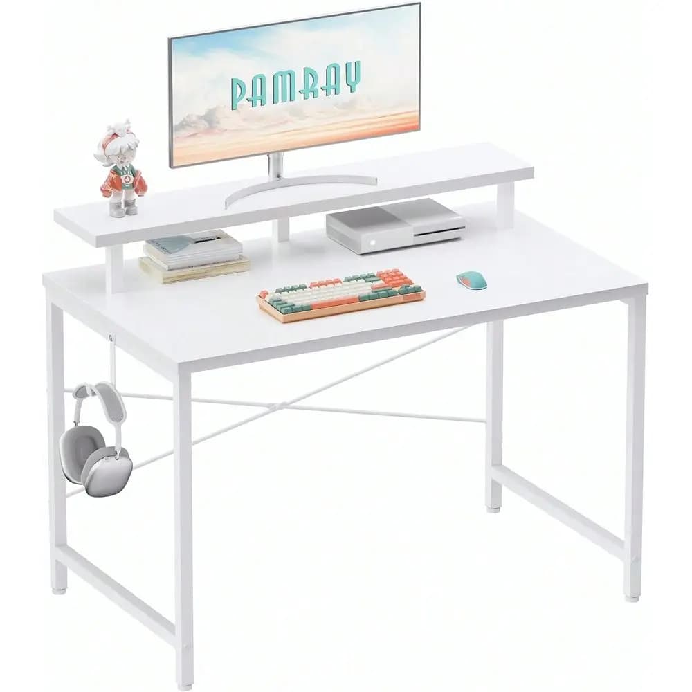 32 Inch Small Computer Desk With Monitor Stand, Simple Office Desk With Headphone Hook Small Spaces, Kids Study Writing Table B