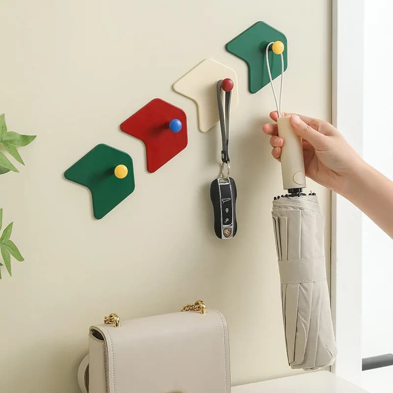 3PCS/Set Self Adhesive Wall Hooks Colorful Hook Bathroom Kitchen No Punching Hanger Keys Jewelry Bag Umbrella Holder