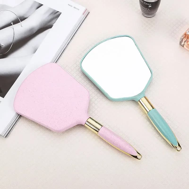 1 portable mirror with handle, makeup mirror with hole for bathroom and bedroom hook, barber haircut mirror for home