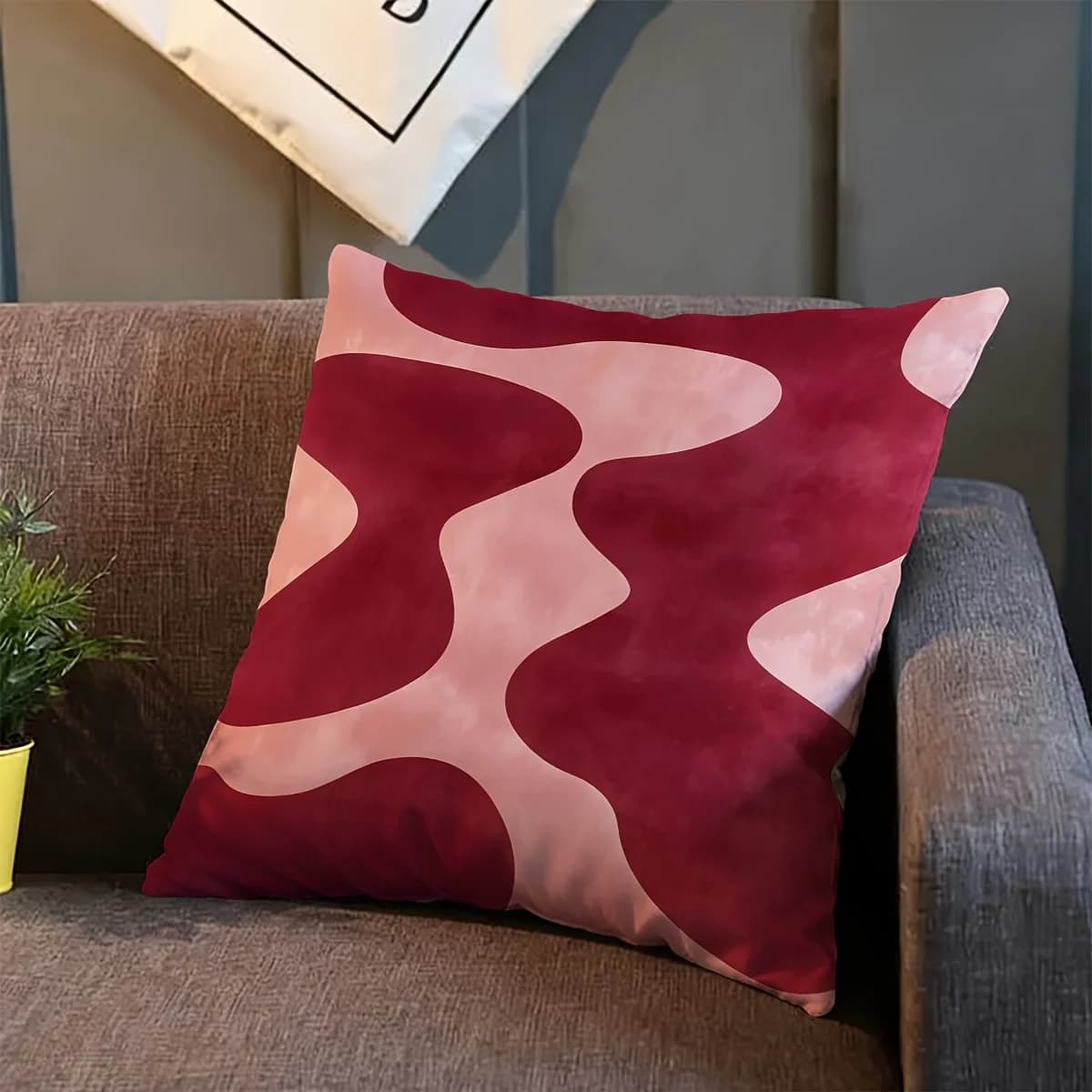 Pink Burgundy Abstract Art Scandinavian Throw Pillow Cover Double Sided Modern Geometric Cushion Case Couch Home Sofa Decor