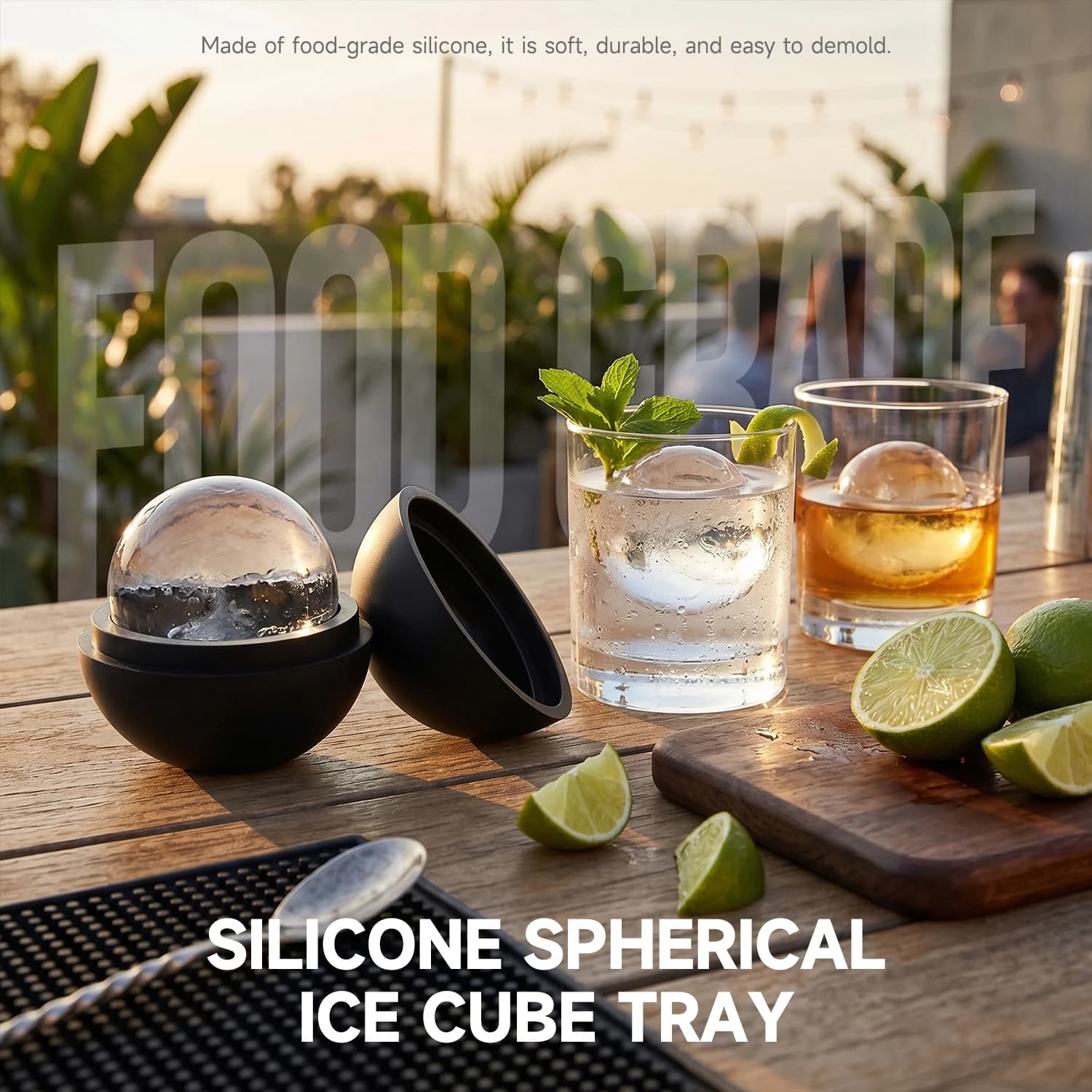 Silicone Ice Ball Molds for Whiskey - Round Makers with Lids for Cocktails, Bourbon, and Drinks