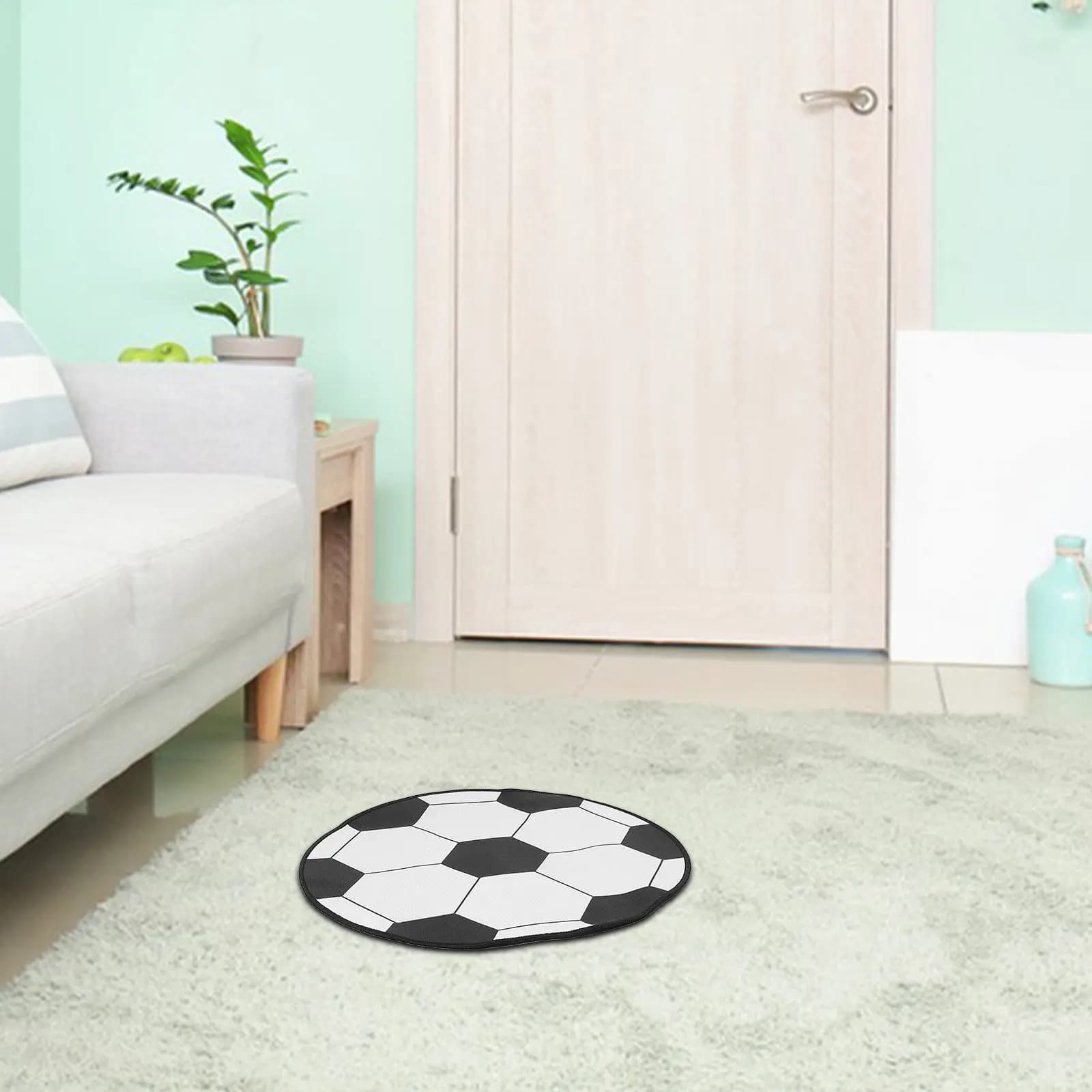 Soccer Rug Decoration Round Football Shaped Carpet High Durability Polyester Decorative Area Rug for Room Living Room