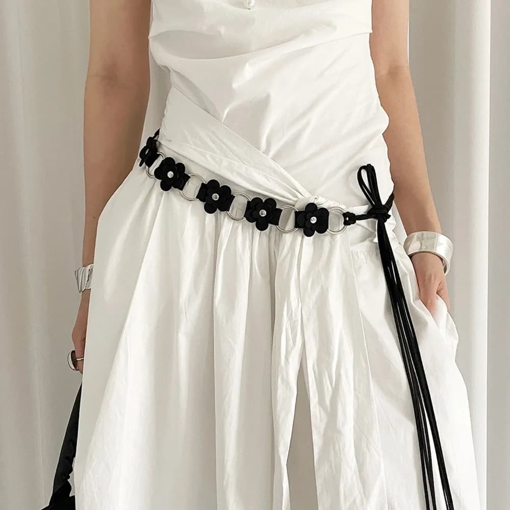 Niche Vintage Women's Belt Ethnic Boho Leather Waist Rope Floral Sweet Dress Jeans Belt Streetwear
