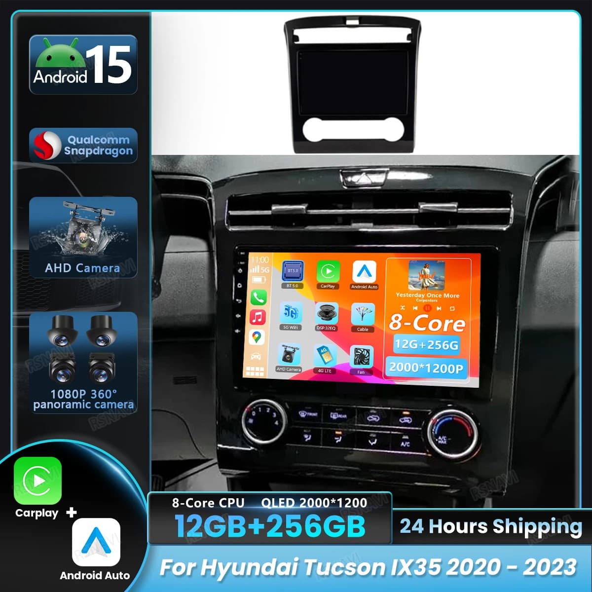 Autoradio Wireless Android 15 per Hyundai Tucson IX35 2020-2023 con Carplay Auto, Schermo 2K, Navigazione Multimediale e Processore Snapdragon