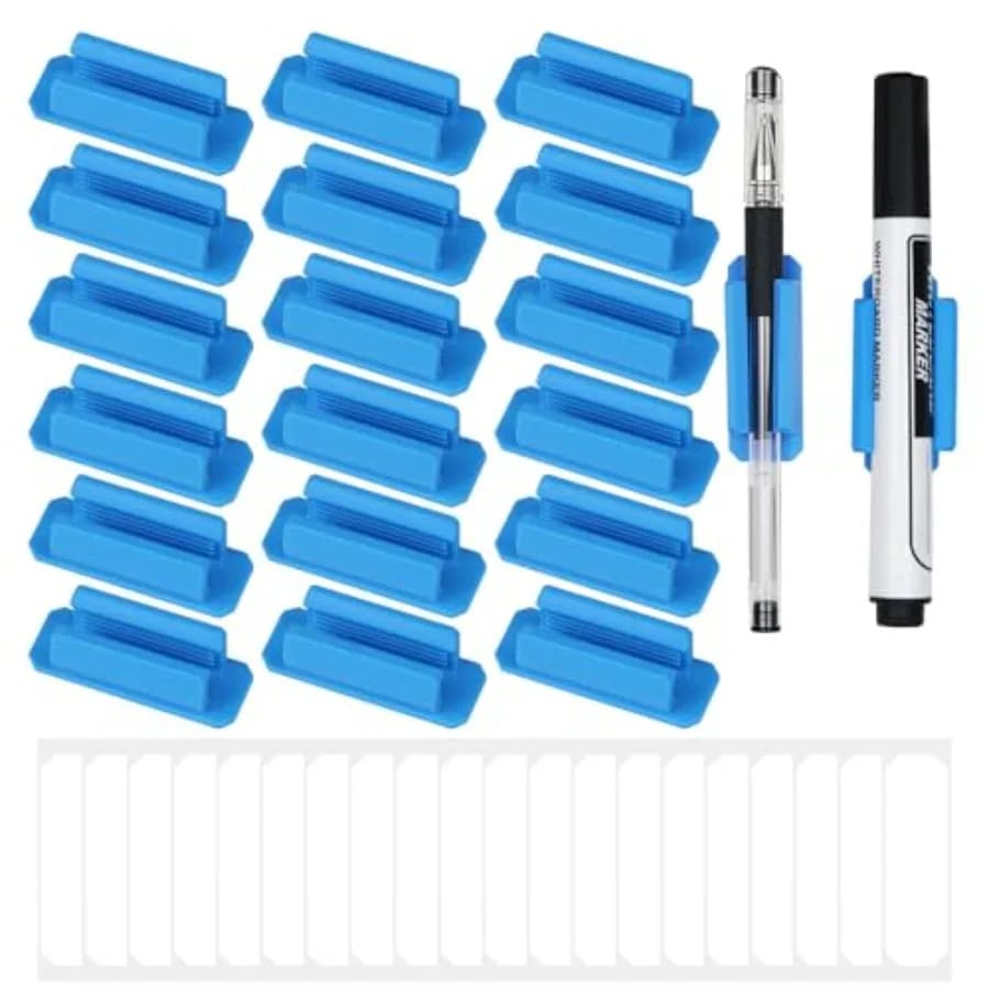 Pencil Holder for Desk Set of 20, Adhesive Pen Holder with 20 Extra Upgraded Stickers, Silicone Pen Holders and Marker Clip for