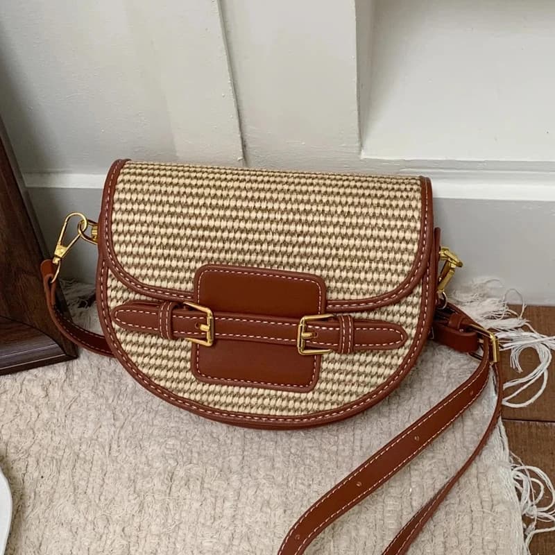Borse a tracolla mini in paglia stile inglese da donna, borse di lusso firmate, nuove 2026, in papiro intrecciato con tracolla in PU