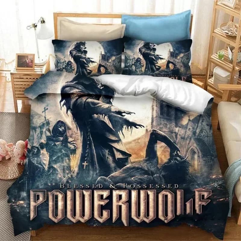 3D Printed Powerwolf Bedding Set Duvet Cover Sheet Printed Bed Set Pillowcase Bed Full Queen King Size Comforter Bedroom