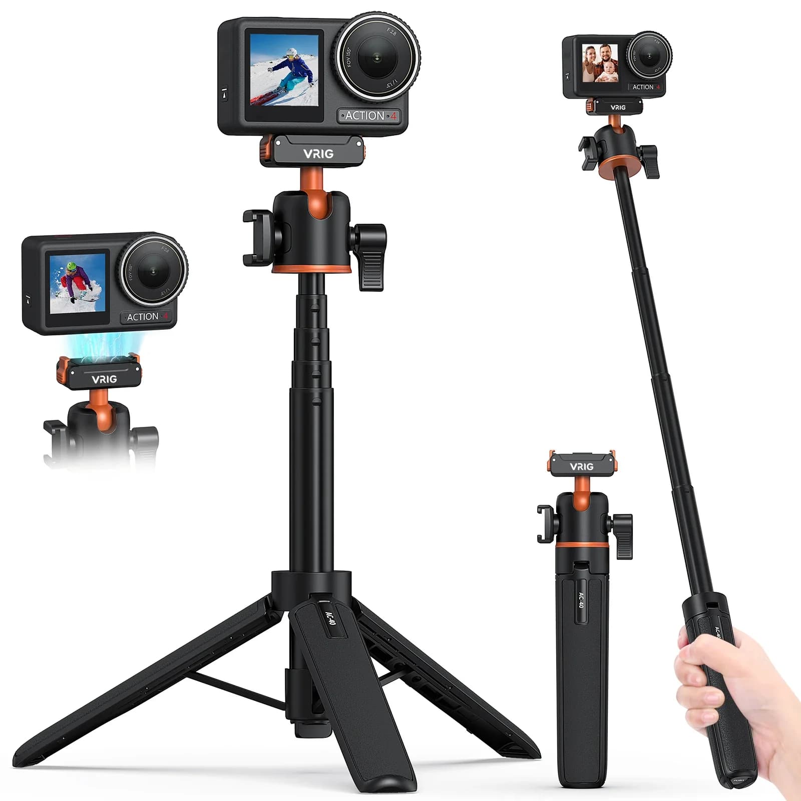 VRIG UURIG Treppiede magnetico a sgancio rapido da 21" per DJI Osmo Action 3/4/5 Pro Treppiede per fotocamera estensibile con testa a sfera e pattino freddo